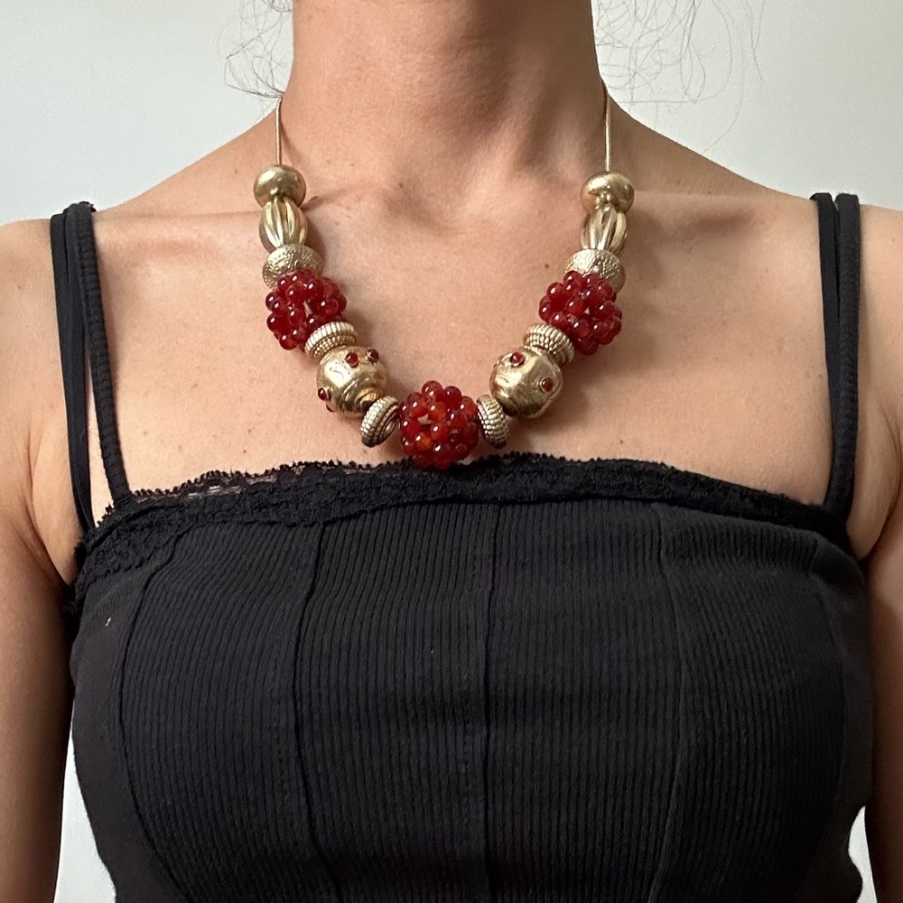 Zara Gold Statement Necklace with Textured Elements